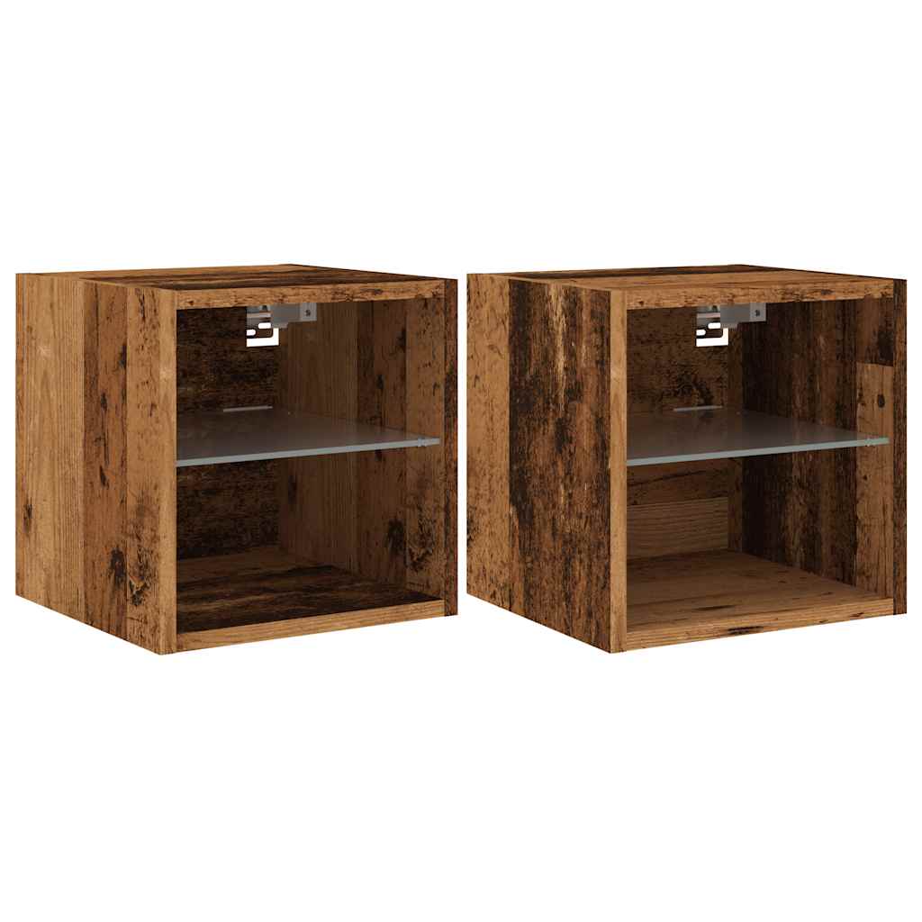 TV Wall Cabinets with LED Lights 2 pcs Old Wood 30x28.5x30 cm