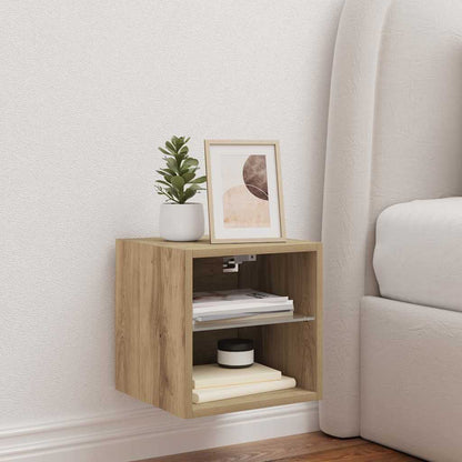 TV Wall Cabinet with LED Lights Artisan Oak 30x28.5x30 cm