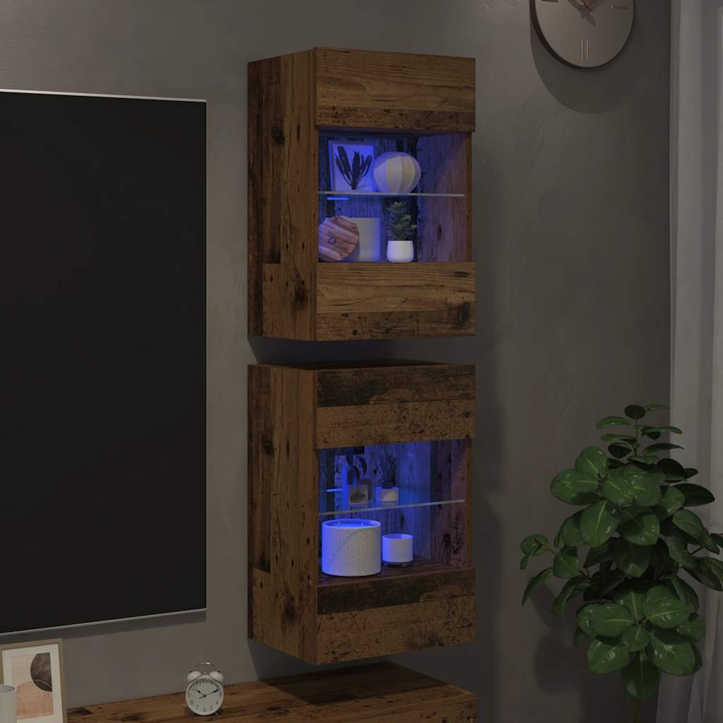 Wall Cabinets with LED Lights for TV 2 pcs Old Wood 40x30x60,5 cm