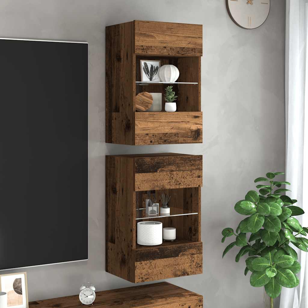 Wall Cabinets with LED Lights for TV 2 pcs Old Wood 40x30x60,5 cm