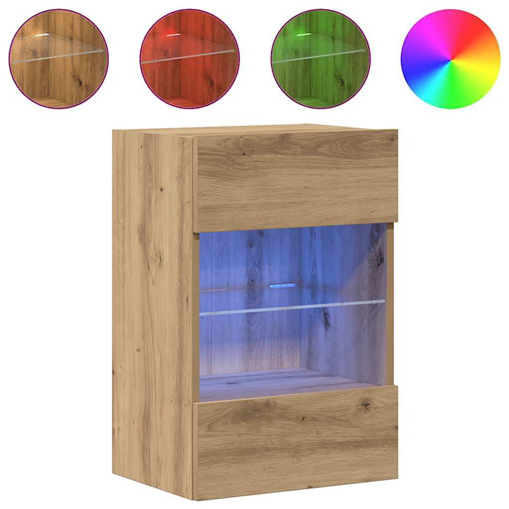 Wall Cabinets with LED Lights for TV 2 pcs Artisan Oak 40x30x60,5 cm