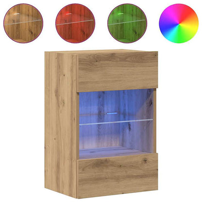 Wall Cabinets with LED Lights for TV 2 pcs Artisan Oak 40x30x60,5 cm