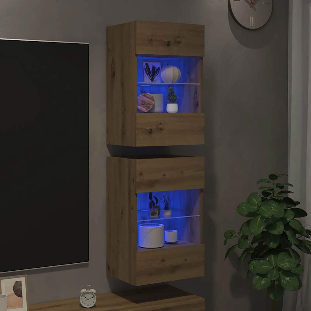 Wall Cabinets with LED Lights for TV 2 pcs Artisan Oak 40x30x60,5 cm
