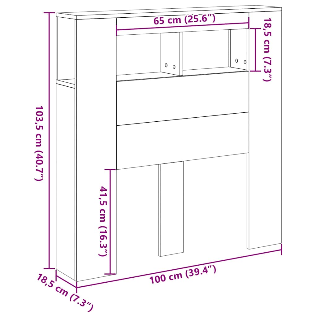 LED Headboard Old Wood 100x18.5x103.5 cm Engineered Wood