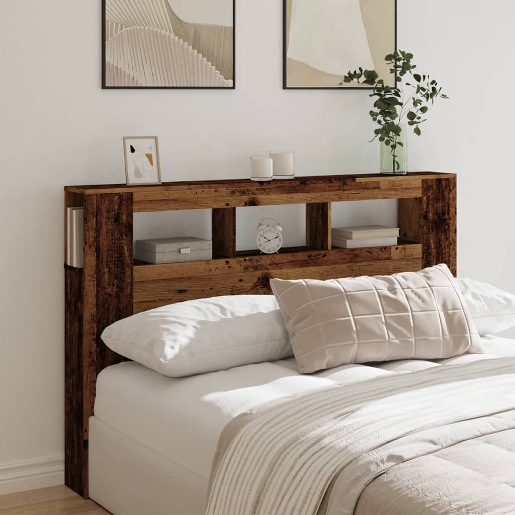LED Headboard Old Wood 160x18.5x103.5 cm Engineered Wood
