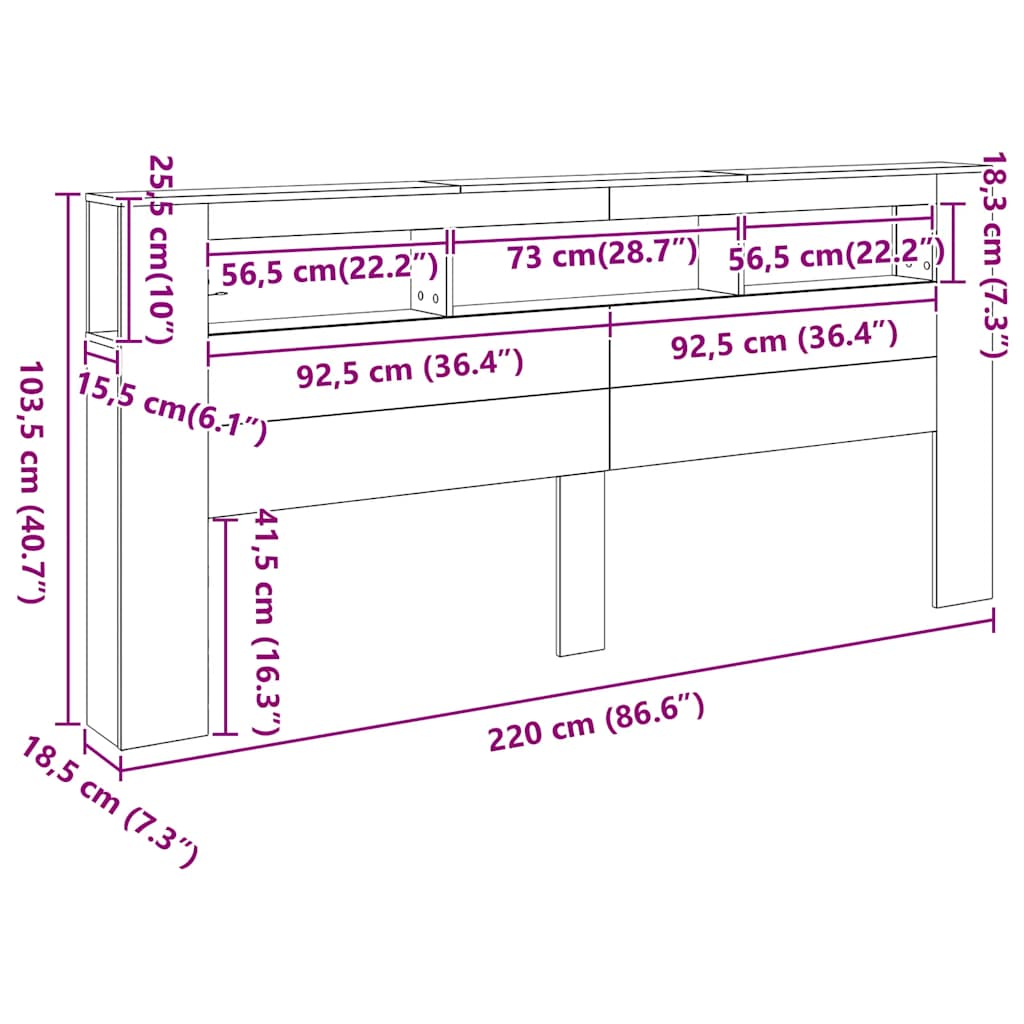 LED Headboard Old Wood 220x18.5x103.5 cm Engineered Wood