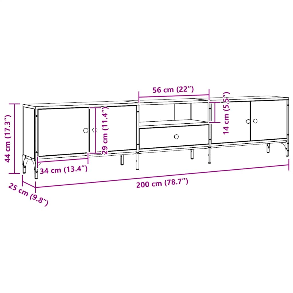 TV Cabinet with Drawer Artisan Oak 200x25x44 cm Engineered Wood