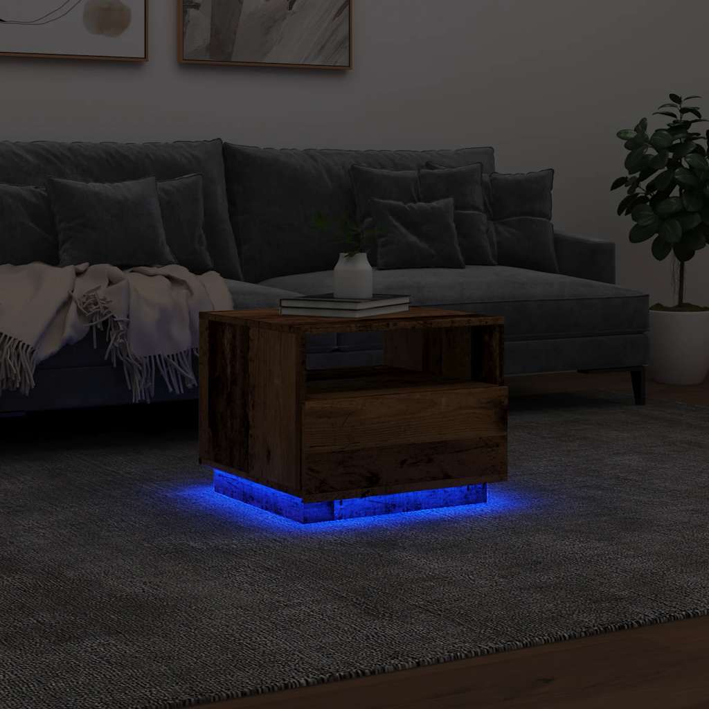 Coffee Table with LED Lights Old Wood 50x49x40 cm