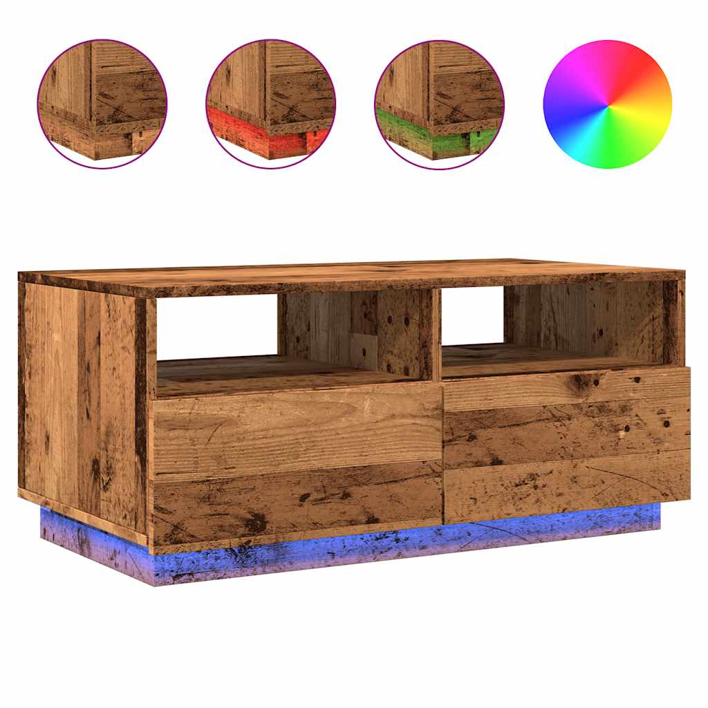 Coffee Table with LED Lights Old Wood 90x49x40 cm