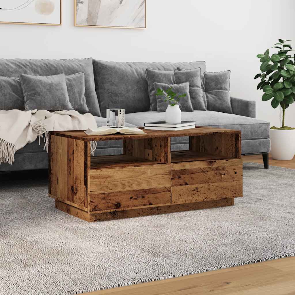 Coffee Table with LED Lights Old Wood 90x49x40 cm