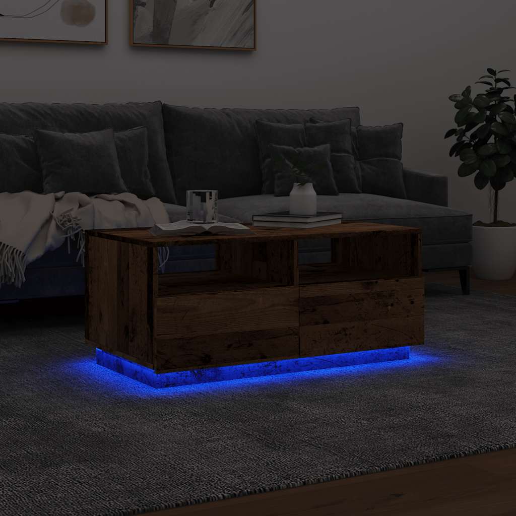 Coffee Table with LED Lights Old Wood 90x49x40 cm