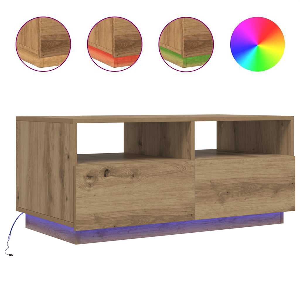 Coffee Table with LED Lights Artisan Oak 90x49x40 cm