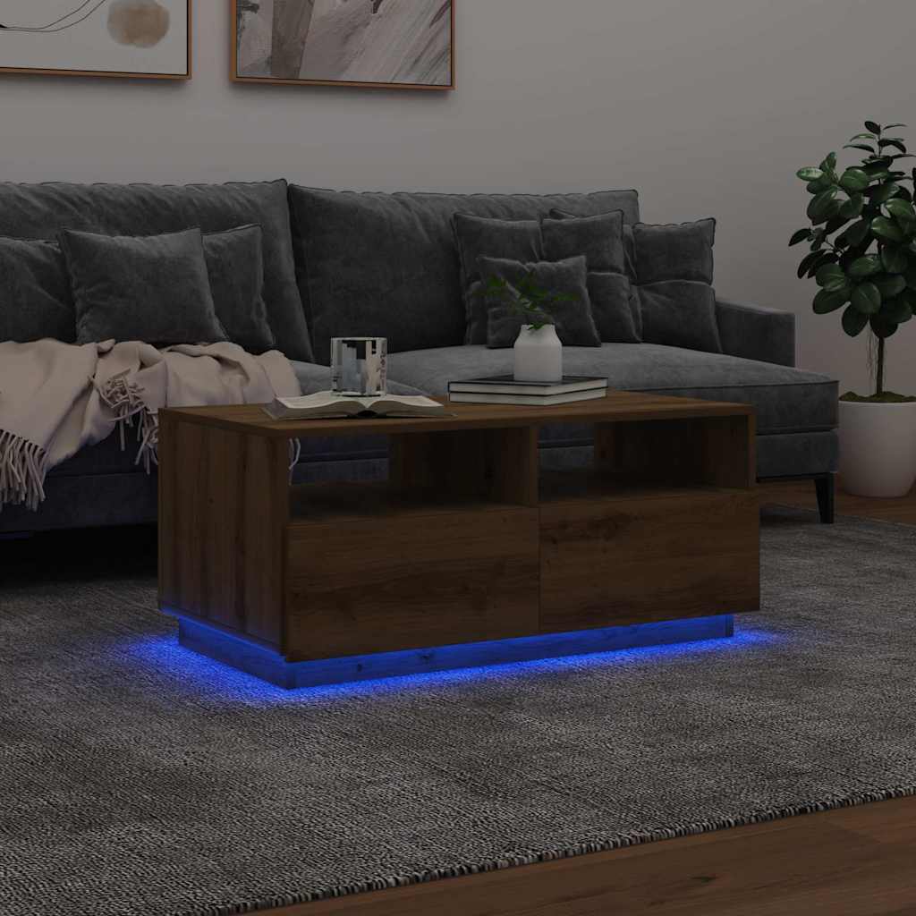 Coffee Table with LED Lights Artisan Oak 90x49x40 cm