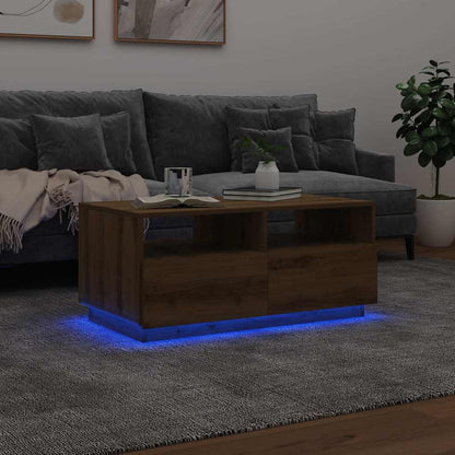 Coffee Table with LED Lights Artisan Oak 90x49x40 cm