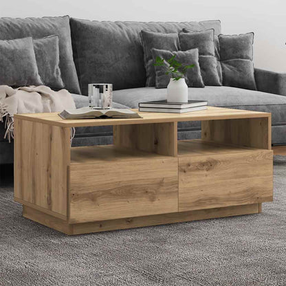 Coffee Table with LED Lights Artisan Oak 90x49x40 cm