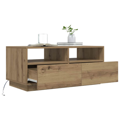 Coffee Table with LED Lights Artisan Oak 90x49x40 cm