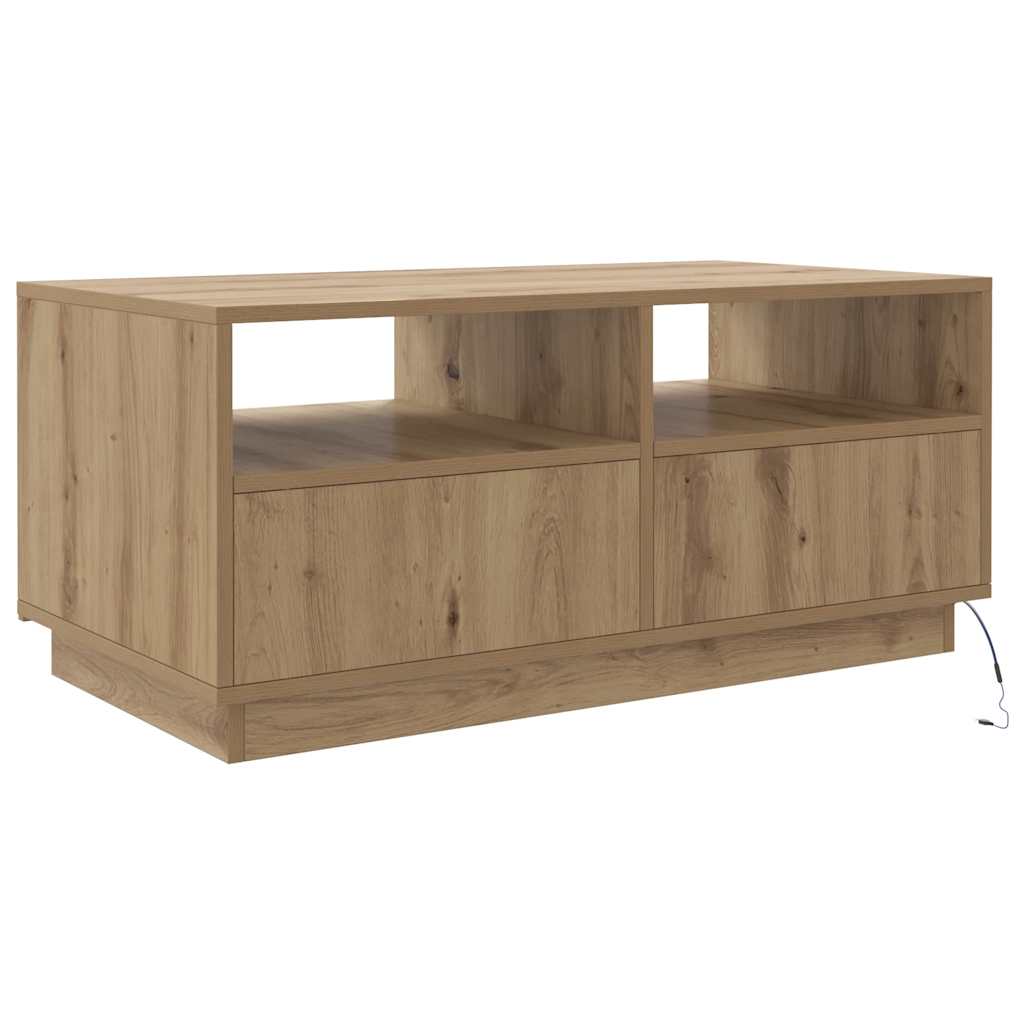 Coffee Table with LED Lights Artisan Oak 90x49x40 cm