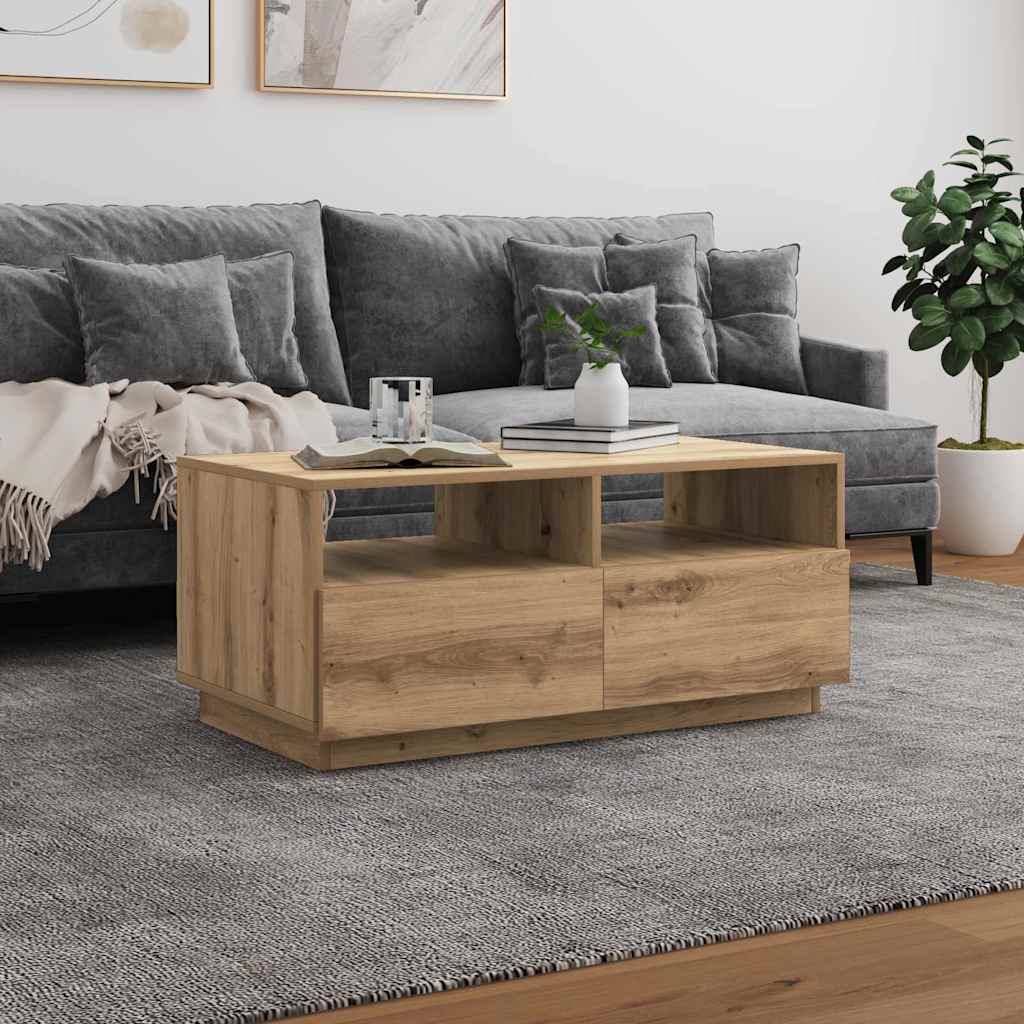 Coffee Table with LED Lights Artisan Oak 90x49x40 cm
