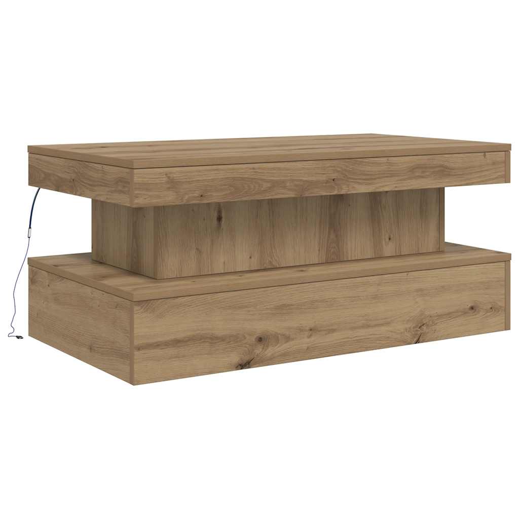 Coffee Table with LED Lights Artisian Oak 50x50x40 cm