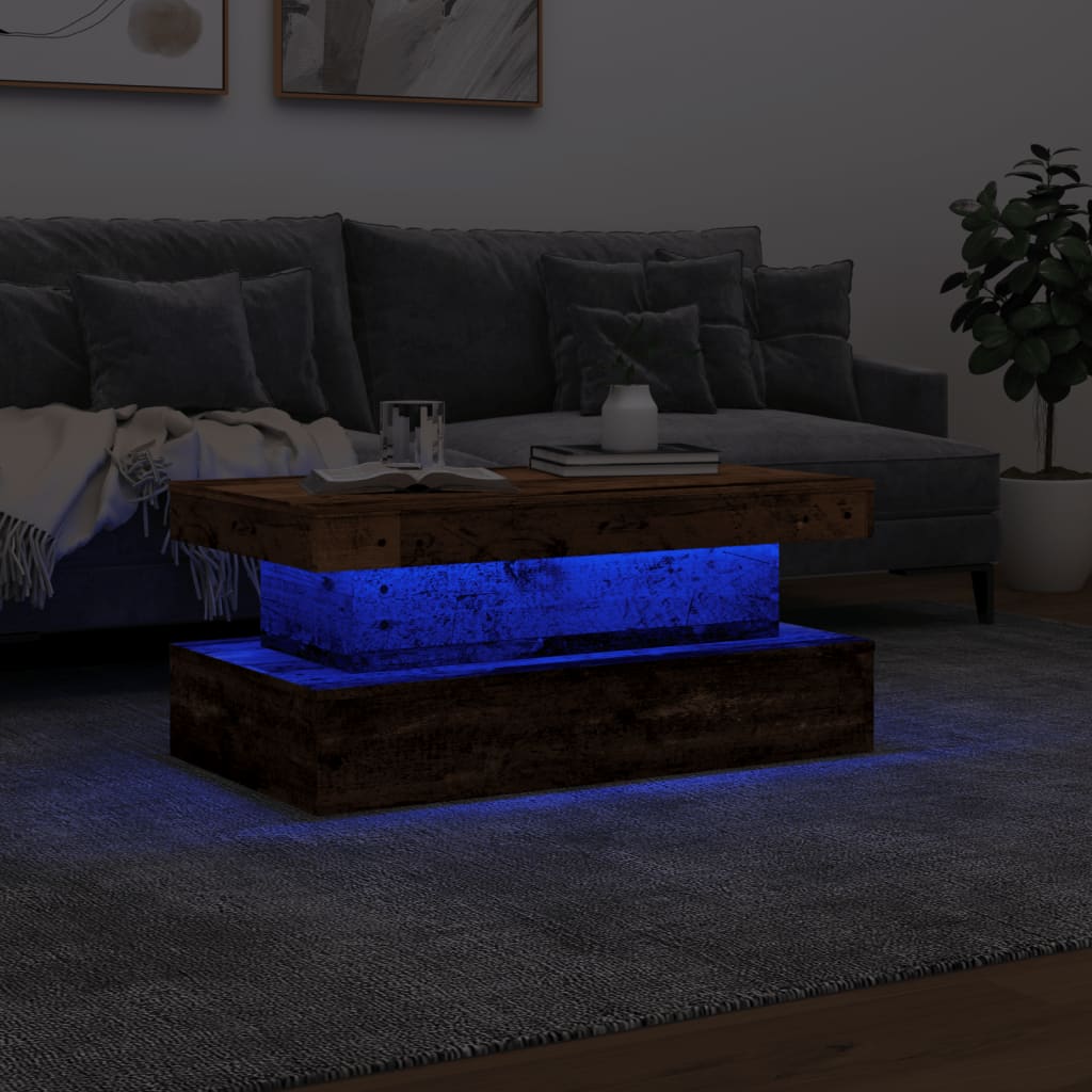 Coffee Table with LED Lights Old Wood 90x50x40 cm