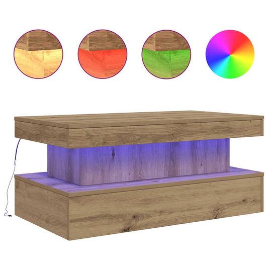 Coffee Table with LED Lights Artisian Oak 90x50x40 cm