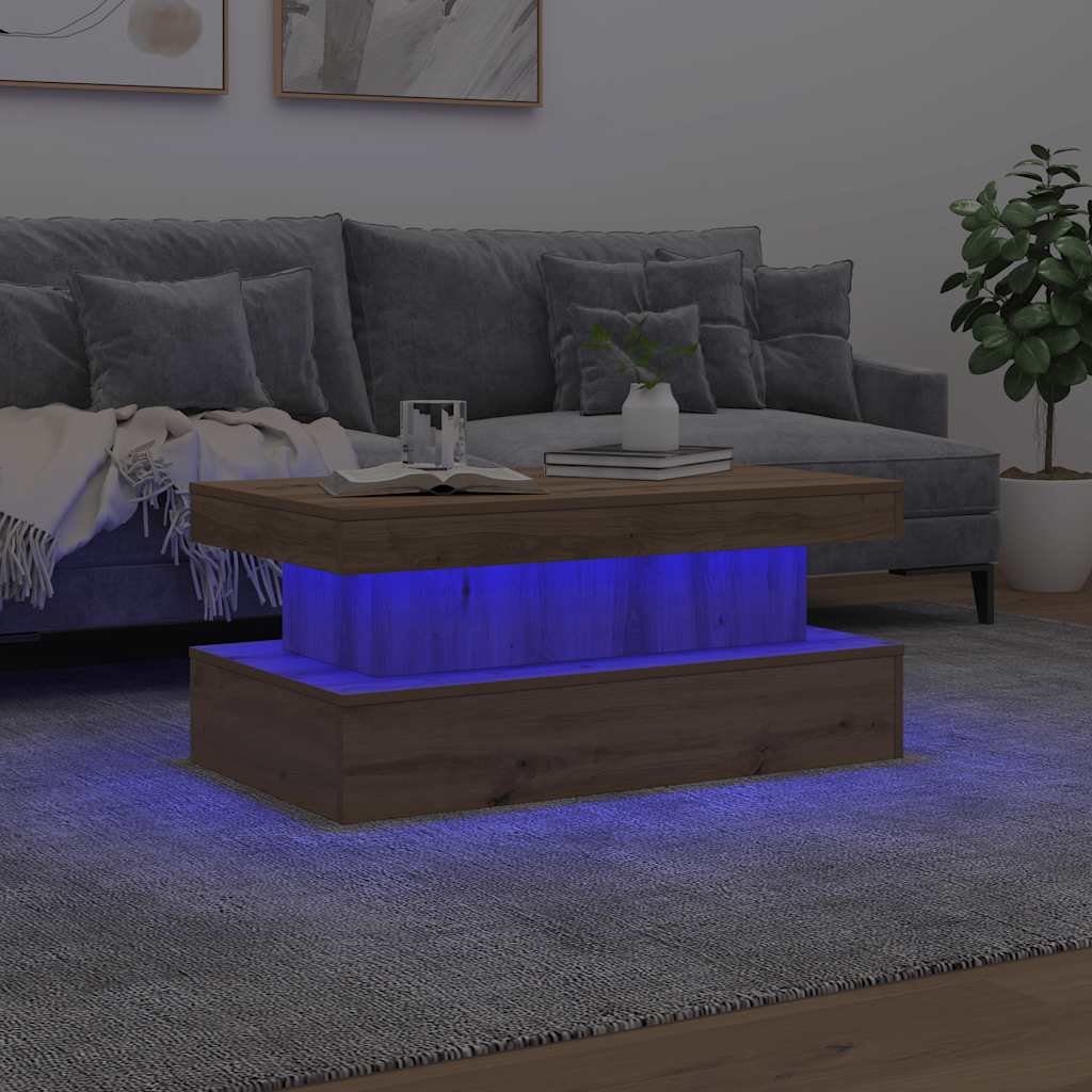 Coffee Table with LED Lights Artisian Oak 90x50x40 cm