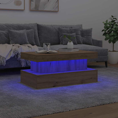 Coffee Table with LED Lights Artisian Oak 90x50x40 cm