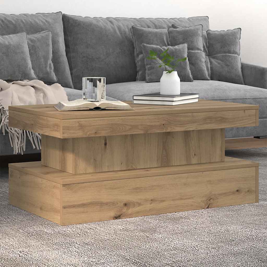 Coffee Table with LED Lights Artisian Oak 90x50x40 cm