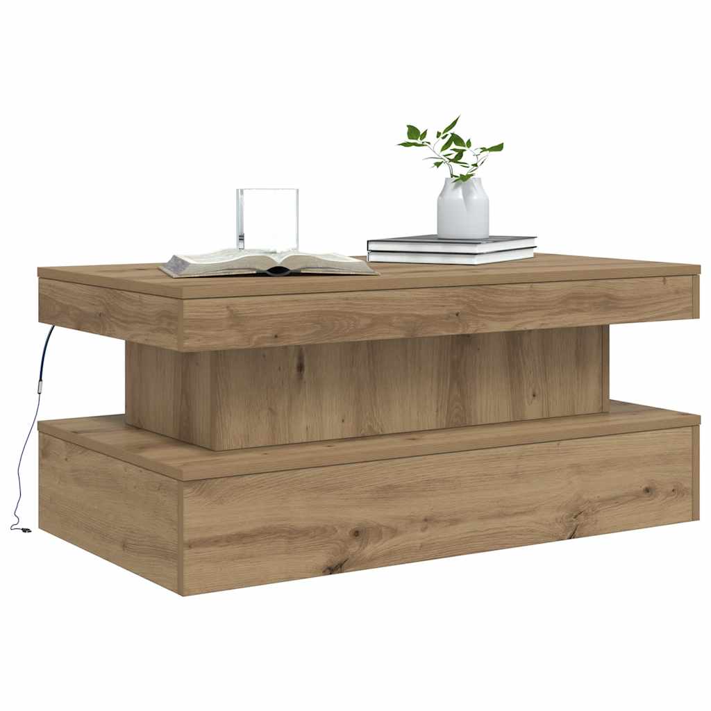 Coffee Table with LED Lights Artisian Oak 90x50x40 cm