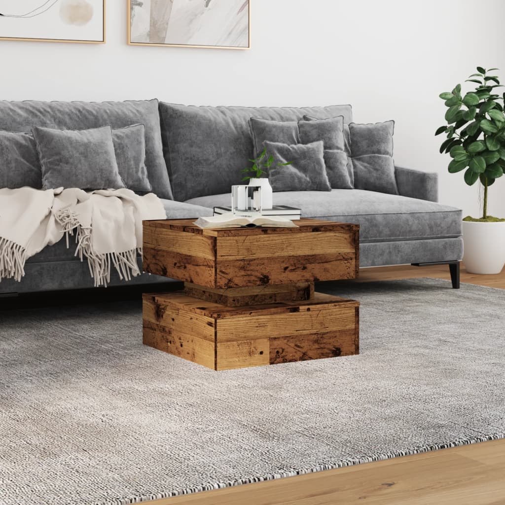 Coffee Table with LED Lights Old Wood 50x50x40 cm