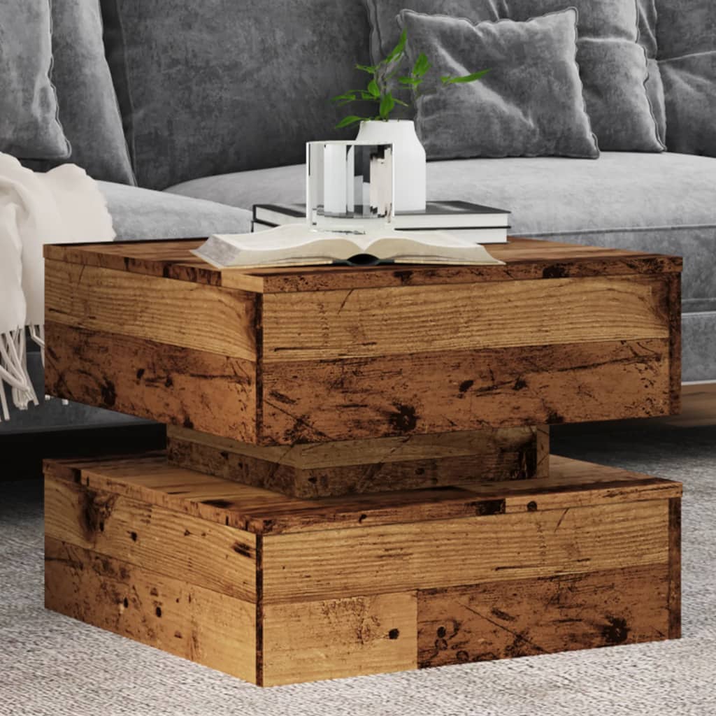 Coffee Table with LED Lights Old Wood 50x50x40 cm
