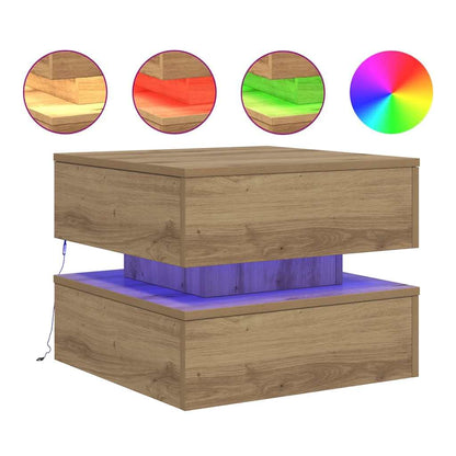 Coffee Table with LED Lights Artisian Oak 50x50x40 cm