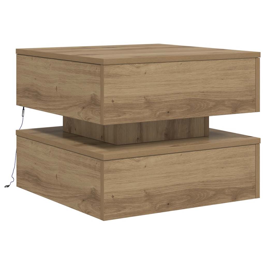 Coffee Table with LED Lights Artisian Oak 50x50x40 cm