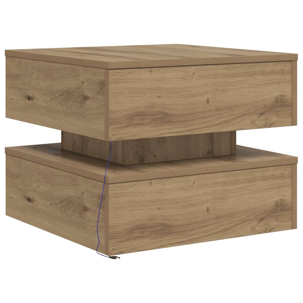 Coffee Table with LED Lights Artisian Oak 50x50x40 cm