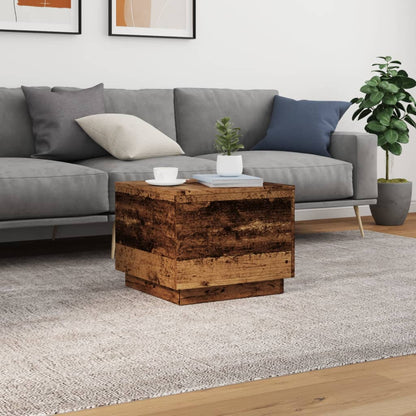 Coffee Table with LED Lights Old Wood 50x50x40 cm