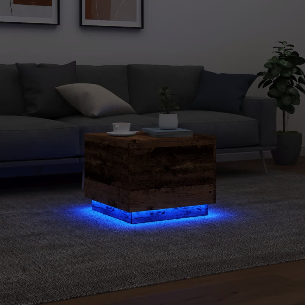 Coffee Table with LED Lights Old Wood 50x50x40 cm