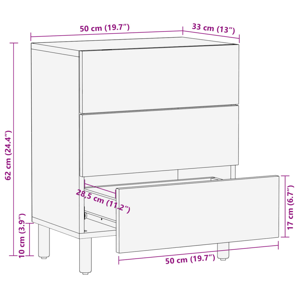 Bedside Cabinet Black 50x33x62 cm Engineered Wood