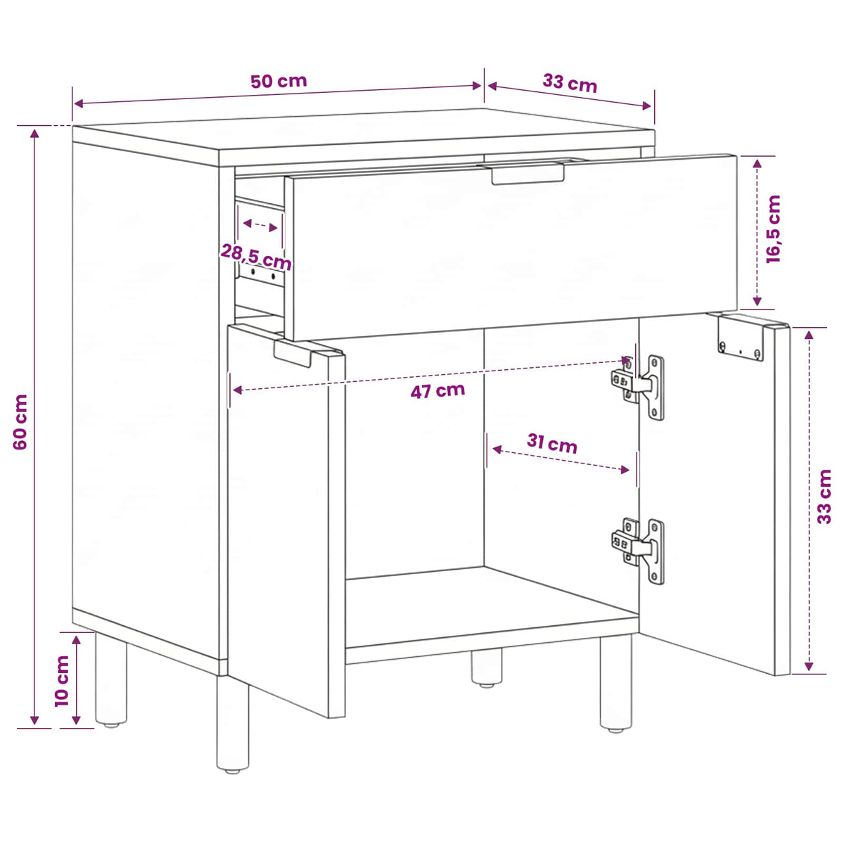 Bedside Cabinet Black 50x33x60 cm Engineered Wood
