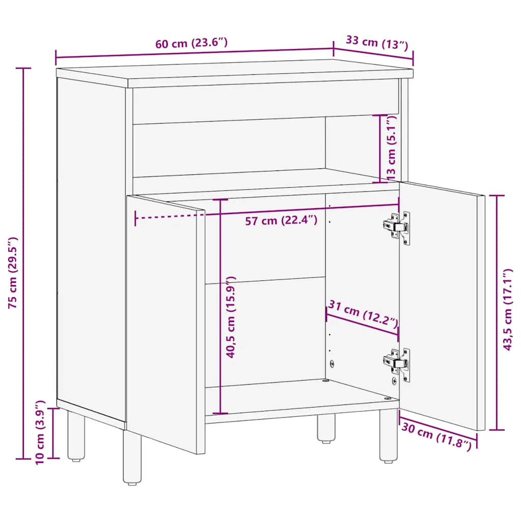 Sideboard Black 60x33x75 cm Engineered Wood