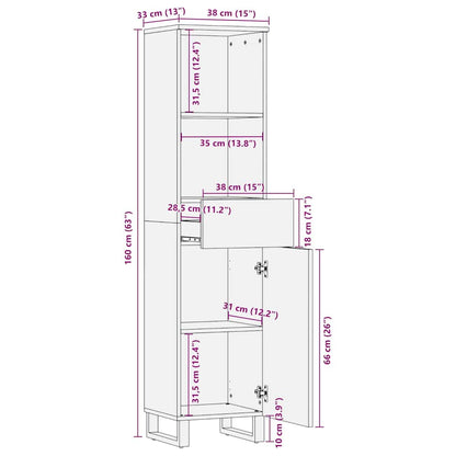 Bathroom Cabinet Black 38x33x160 cm Solid Wood Mango