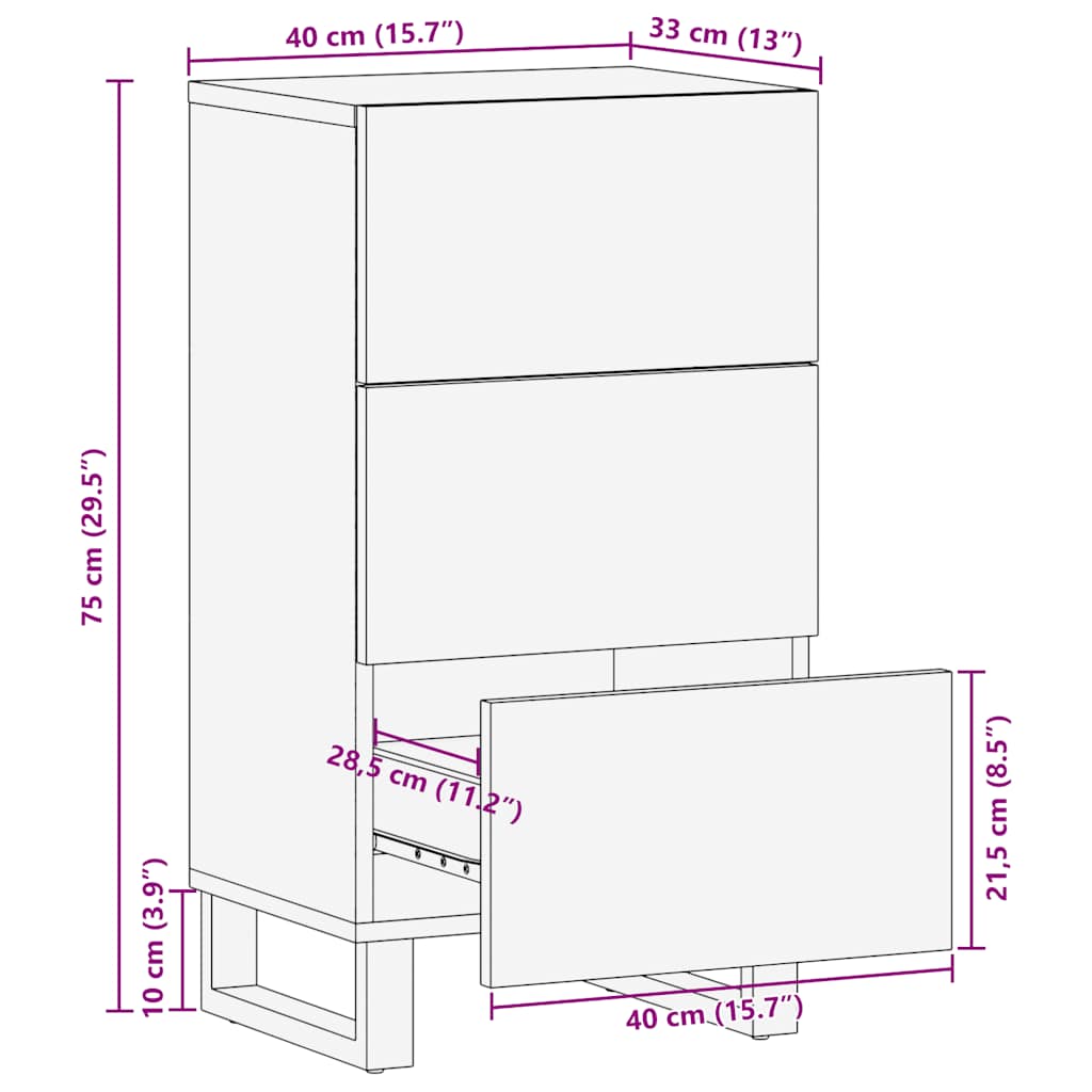 Sideboard Black 40x33x75 cm Solid Wood Mango