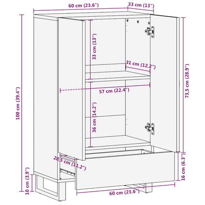 Highboard Black 60x33x100 cm Solid Wood Mango