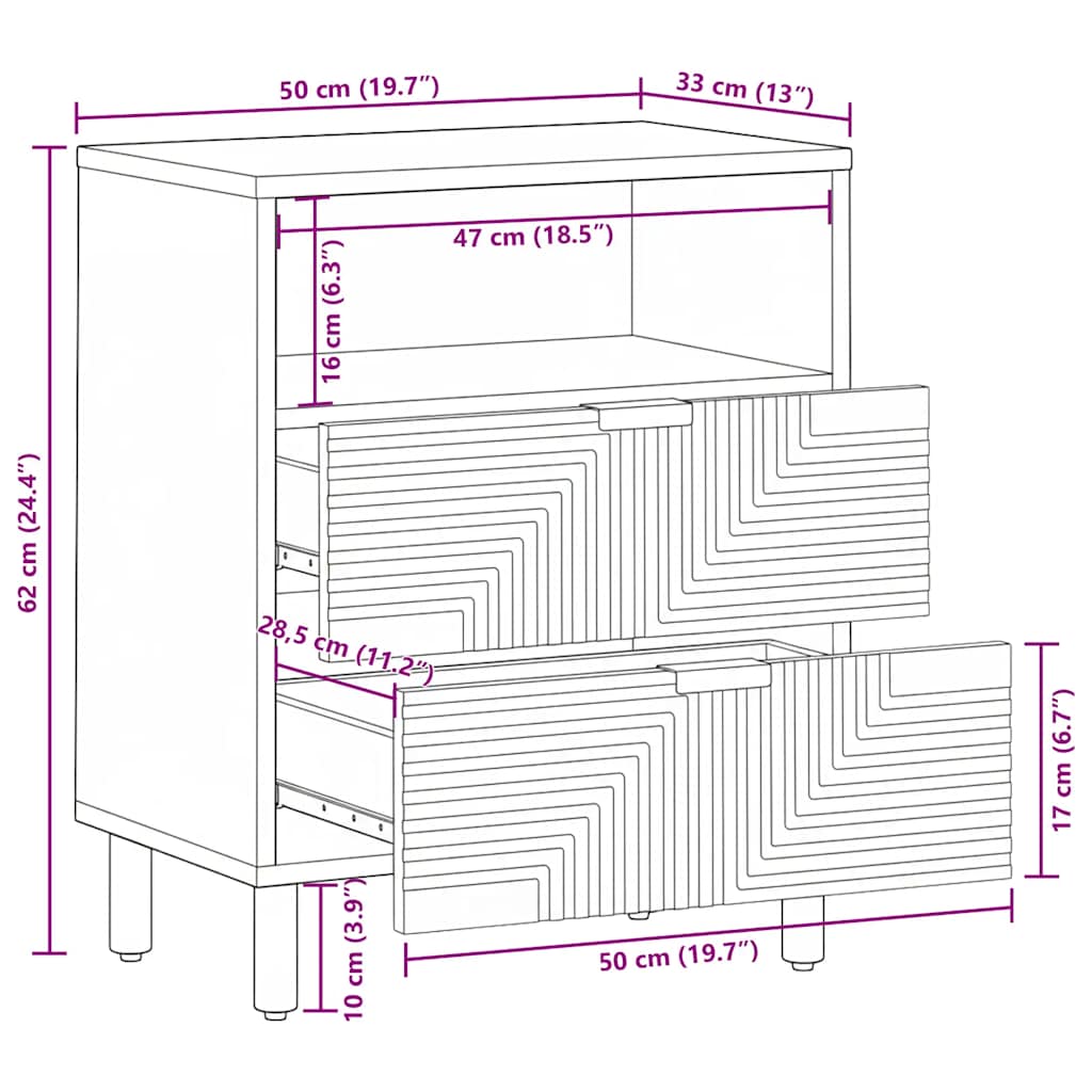 Bedside Cabinet Brown 50x33x60 cm Solid Wood Mango