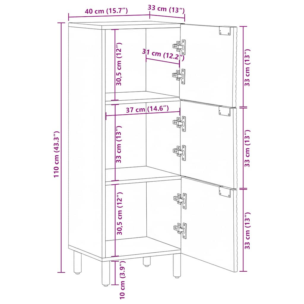 Highboard Brown 40x33x110 cm Solid Wood Mango
