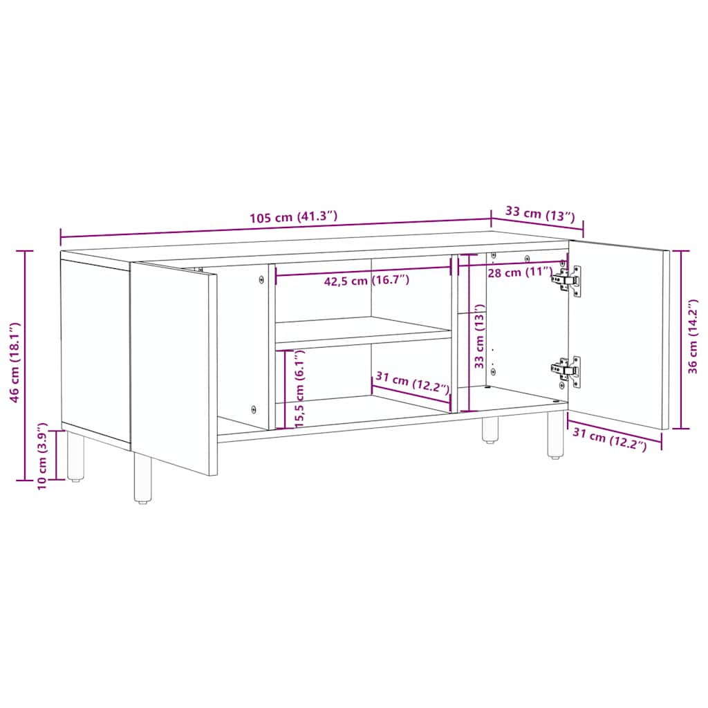 TV Cabinet 105x33x46 cm Solid Wood Acacia
