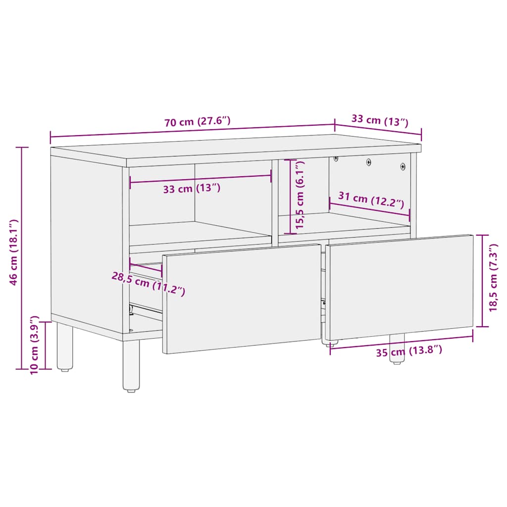 TV Cabinet 70x33x46 cm Solid Wood Acacia