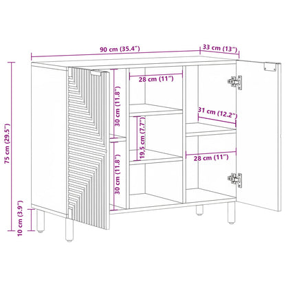Sideboard with Shelf Brown 90 x 33 x 75 cm Solid Mango Wood
