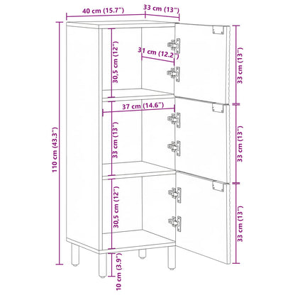 Highboard with Shelf Brown 40 x 33 x 110 cm Solid Mango Wood