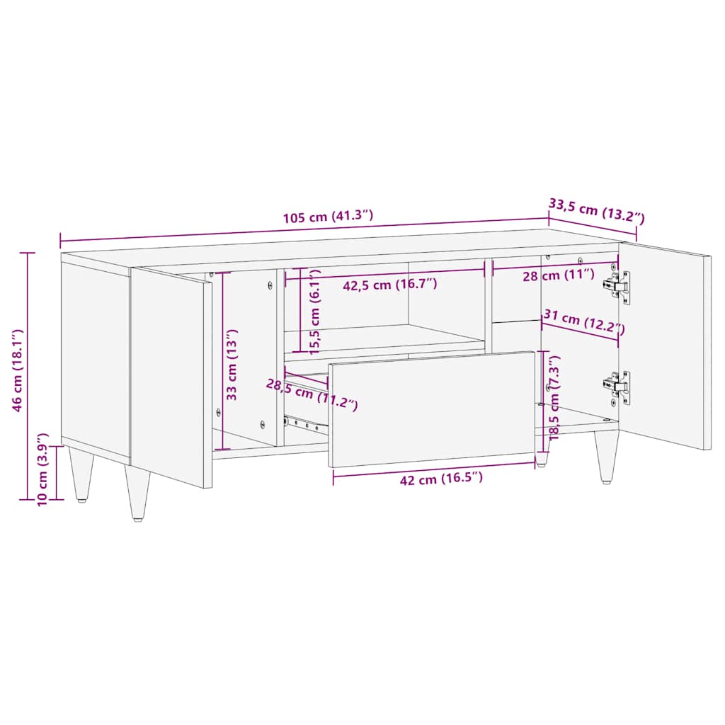 TV Cabinet Light Grey 105x33.5x46 cm Solid Wood Mango