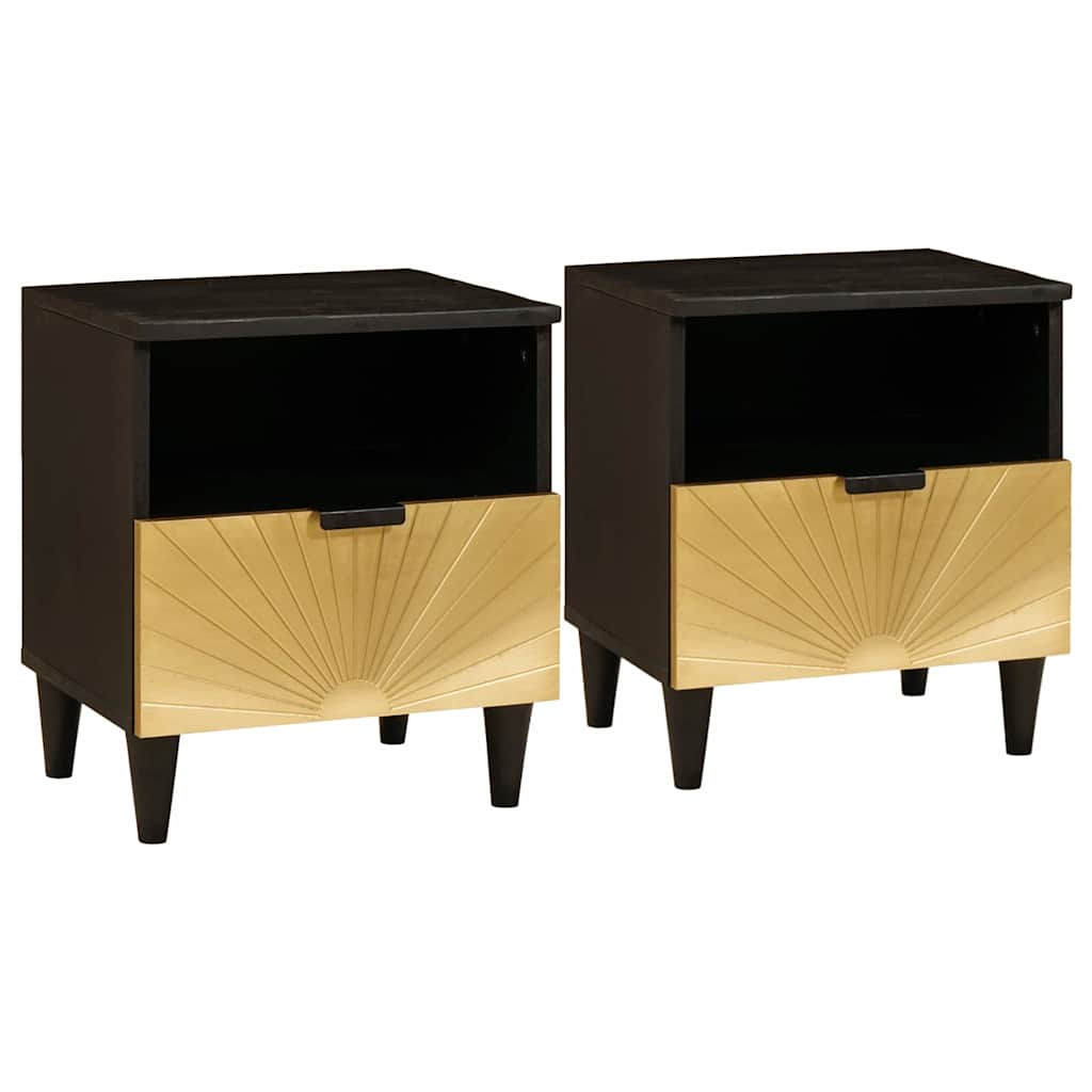 Bedside Cabinet 2 pcs Black and Gold 40 x 33 x 46 cm
